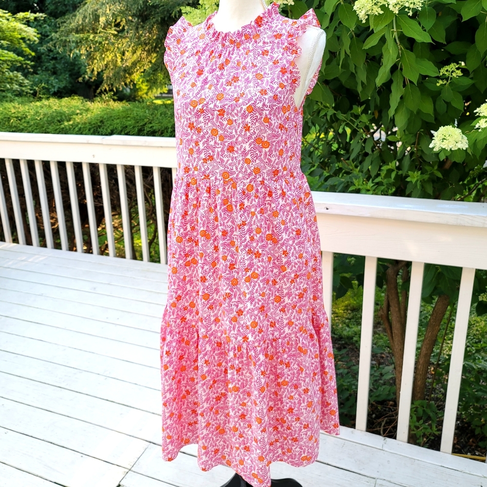 J Crew Tiered Ruffle Midi Dress Orange Red Floral - Picture 2 of 11